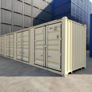 Conteneur maritime de 40 pieds, ouvert sur le côté, couleur beige, neuf.