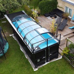 Piscine conteneur 6,11 x 2,5 m prête à l'emploi avec toit, Pack Premium